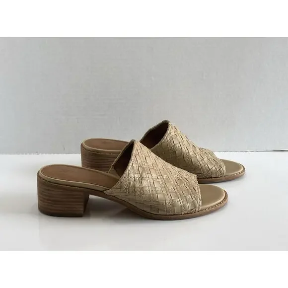 Frye Cindy Mules Women's Size 7.5M Cream Woven Leather Block Heel Slide Sandals - Picture 2 of 16